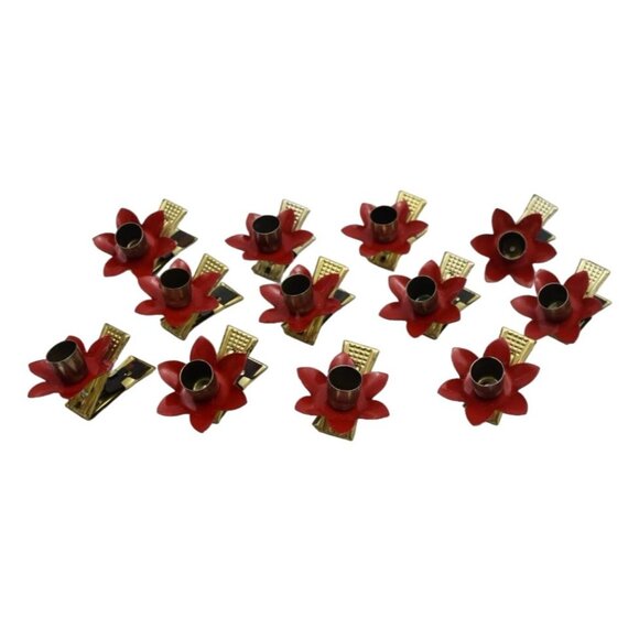 12 Vintage Red Pointsettia Flower Metal Candle Clips Christmas Tree Decoration - Picture 10 of 10
